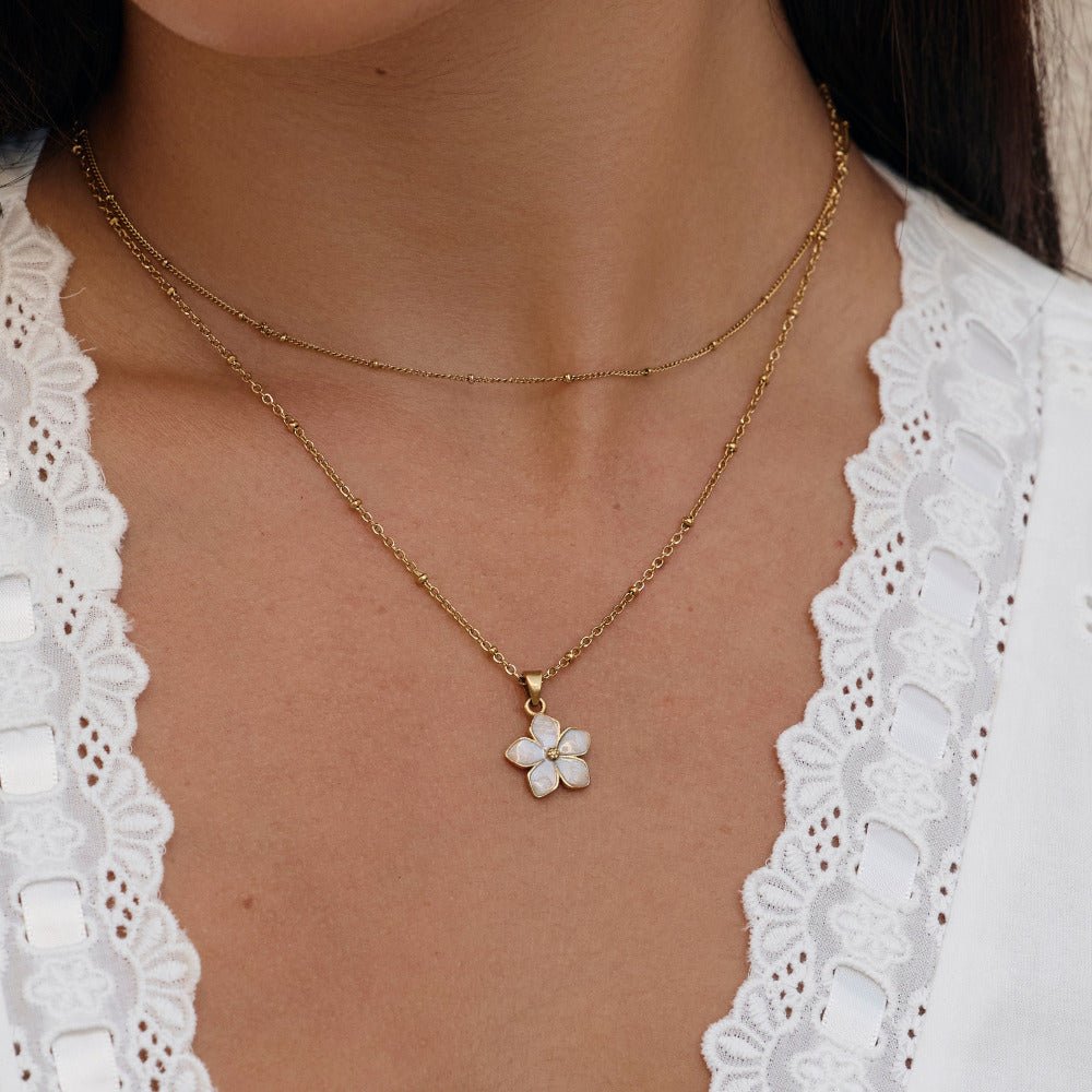 White Sakura Bloom Gold Necklace - Beautiful Earth Boutique